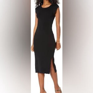 NWT The Drop Womens Laila Power Shoulder Twist-Back Midi Dress Black X Large